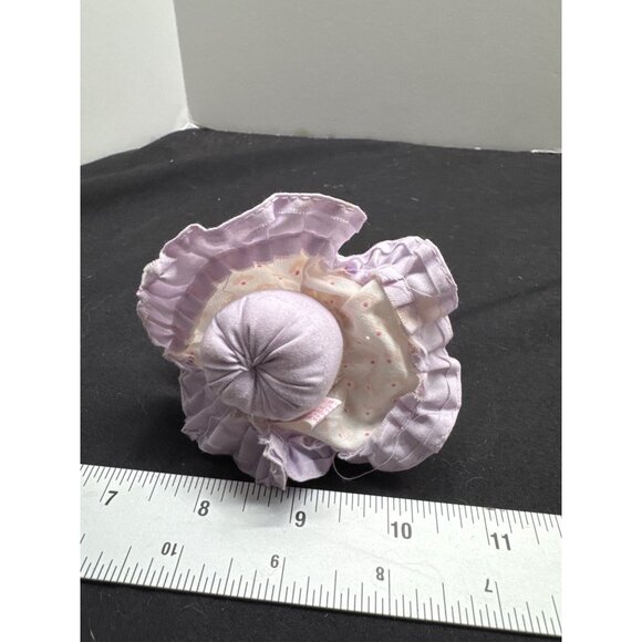 Vintage Russ Berrie Mini Bunny Plush Doll With Purple Polka Dot Dress & Bonnet 3 - Picture 3 of 6